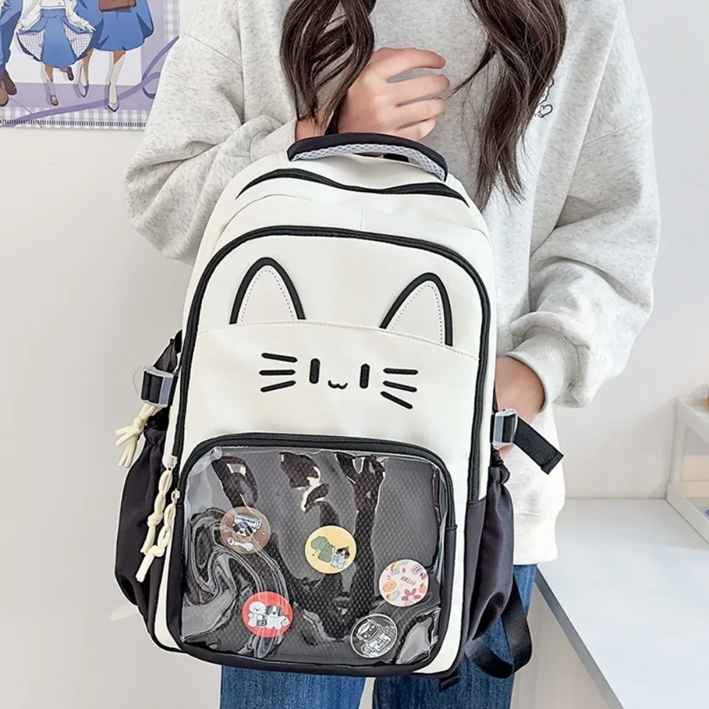 sac à dos ita transparent kawaii grande capacité, pour affichage diy, motif chat de dessin animé, double bretelles, pour l'école