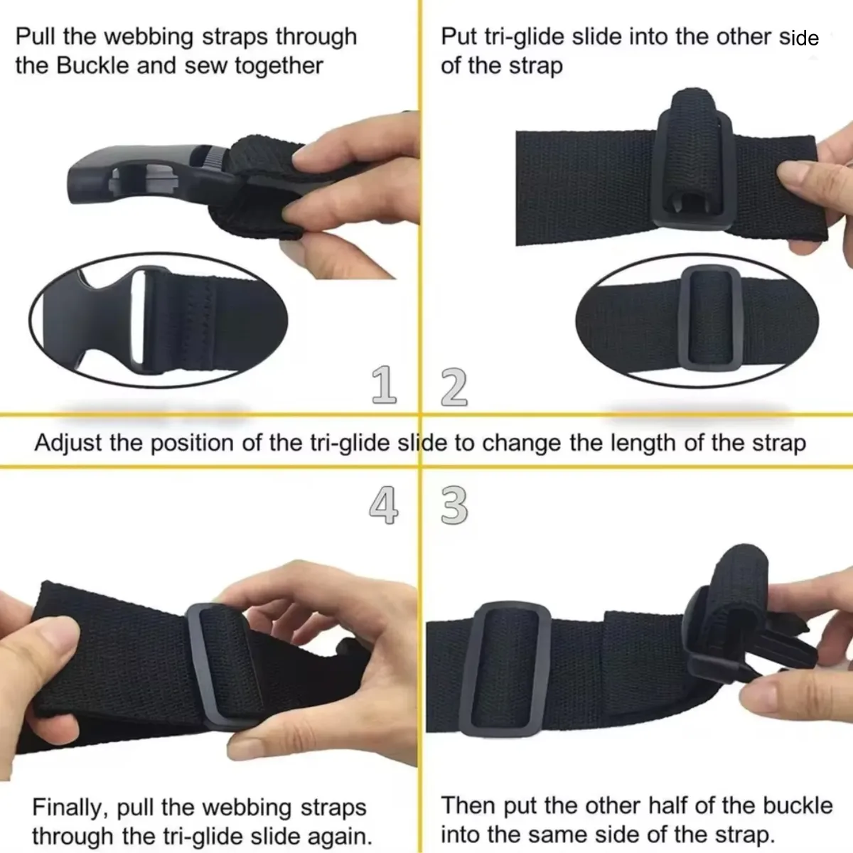 sangle en nylon de 4 m avec 10 boucles à dégagement latéral plates et glissières à trois barrettes pour la fabrication de sangles de bagages et de sacs à dos