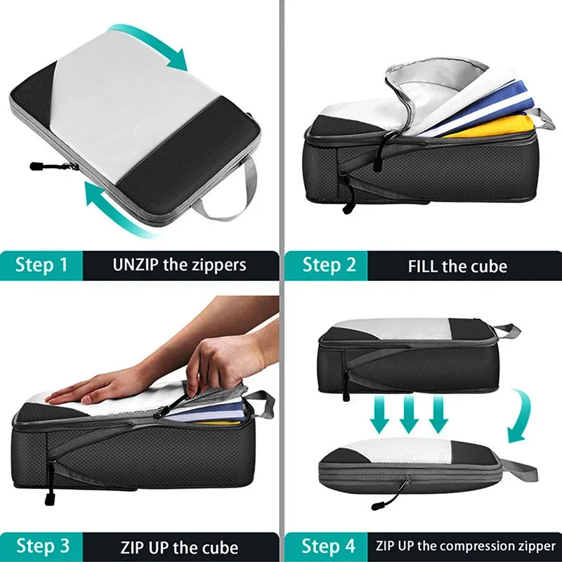 sac d'emballage de voyage portable, sac de rangement de compression de vêtements imperméables épaissis, sacs de voyage pour chaussures et vêtements, cube d'emballage, ensemble de 4 pièces