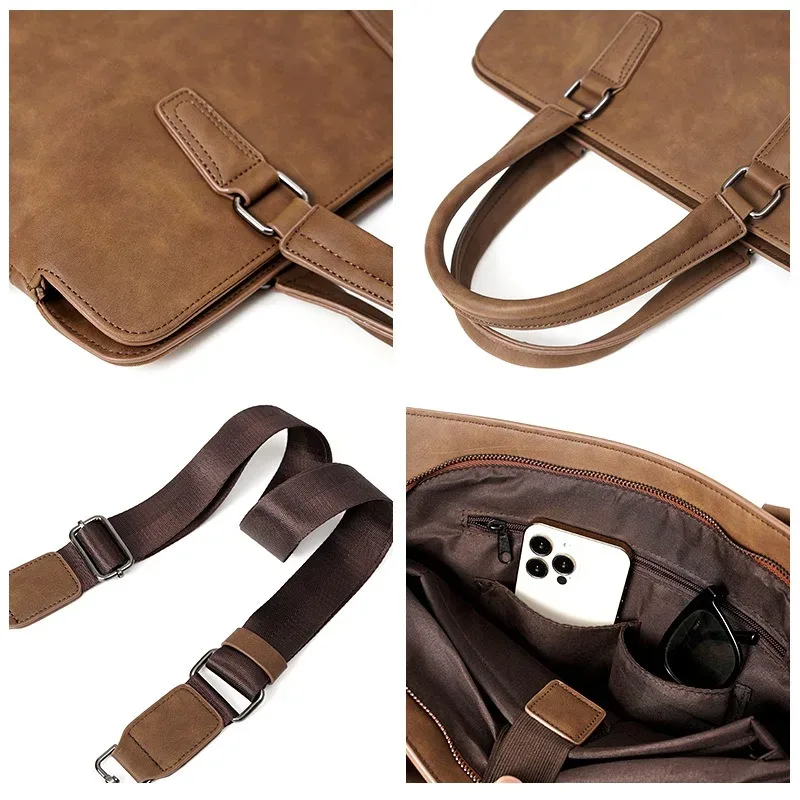 sacs à main vintage pour hommes, sacoche d'affaires pour ordinateur portable, sac à bandoulière tendance avec poignée supérieure et sacs bandoulière