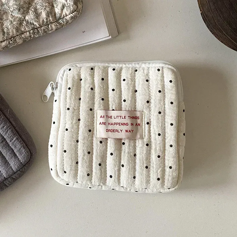 sacs de rangement de serviettes hygiéniques pour femmes, sac de maquillage en coton mignon coréen pour pièces de monnaie, organisateur de bijoux, pochette de maquillage, petits sacs à cosmétiques