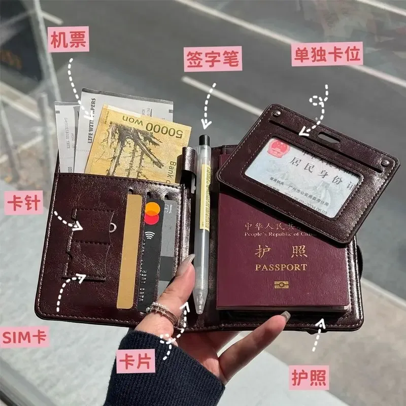 housse de passeport multifonctionnelle en cuir, porte-passeport, organisateur de documents de voyage, fente pour cartes et billets, pour hommes et femmes, voyage