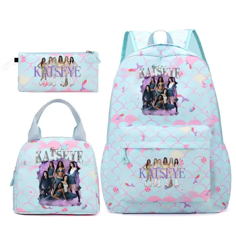 ensemble de sacs à dos katseye 3 pièces, sac à dos grande capacité pour étudiants avec sac à lunch et trousse à crayons, sac à dos décontracté et tendance