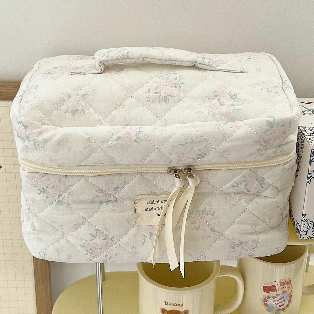 trousse de maquillage matelassurera pour femme, grand étui de voyage, poudres cosmétiques portables esthétiques, trousse de toilette florale