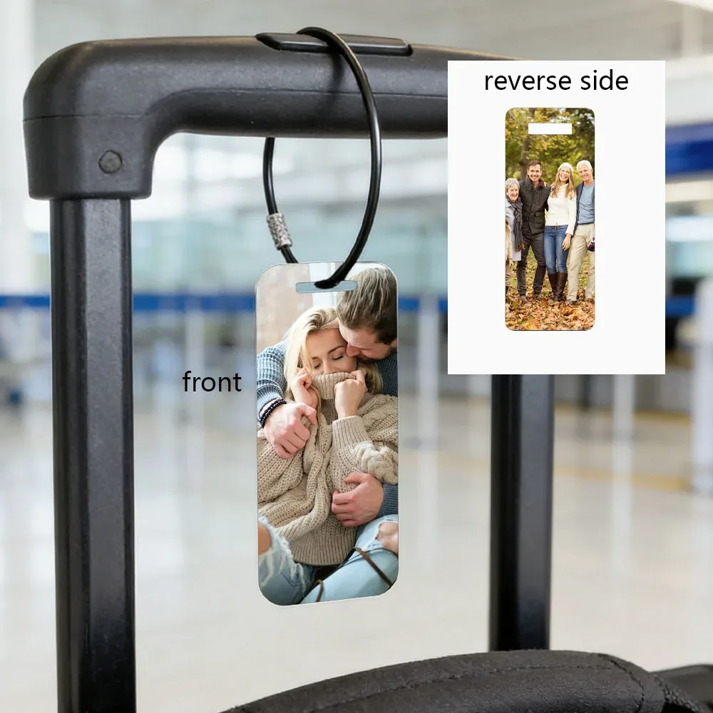 étiquettes de bagages personnalisées en alliage double face avec photo, pour voyages et déplacements professionnels, pendentifs de bagages familiaux, étiquettes de bagages personnalisées