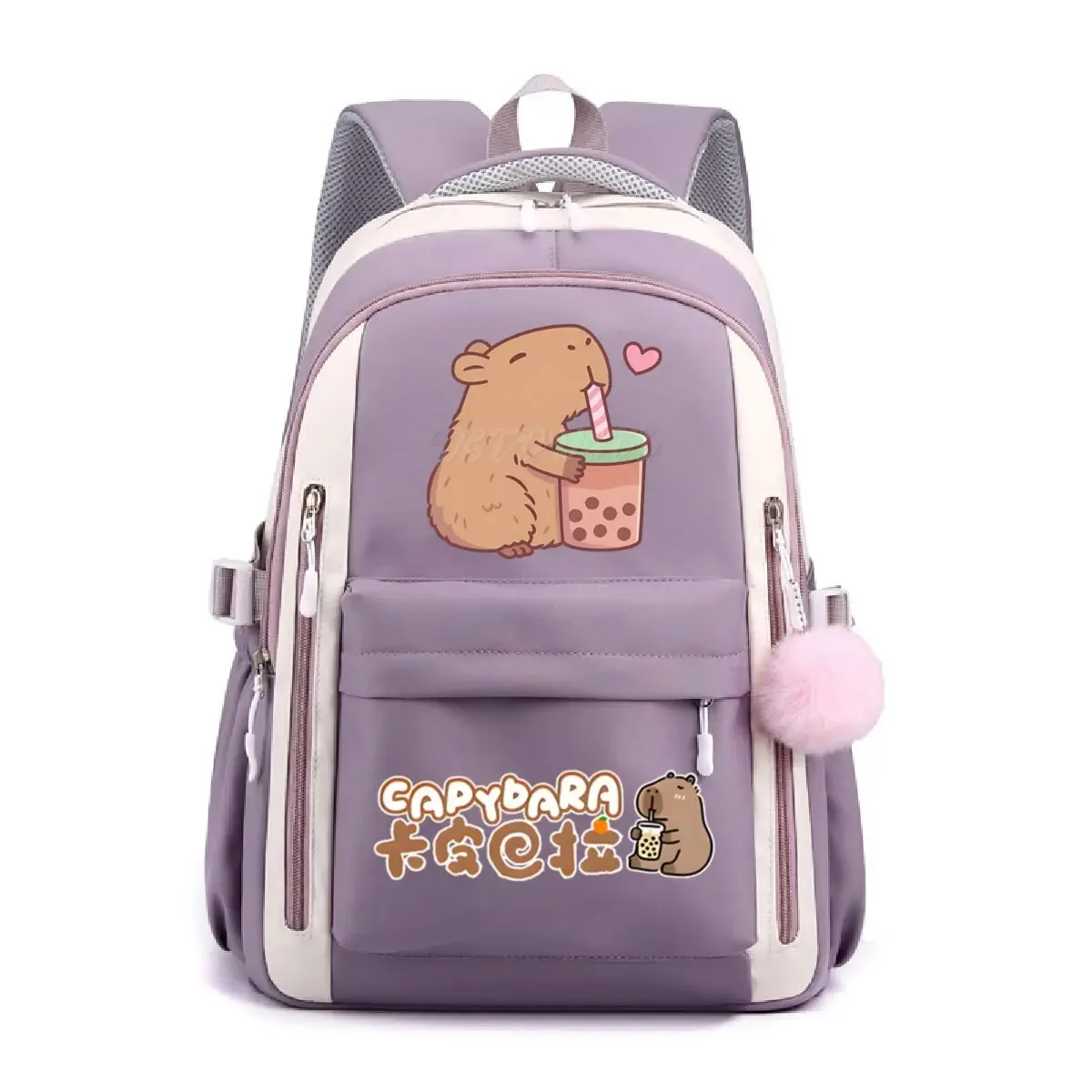 sac à dos d'école pour filles mignon capybara & bubble tea imprimé cartables femmes filles sacs d'école décontractés sac à dos de voyage à la mode