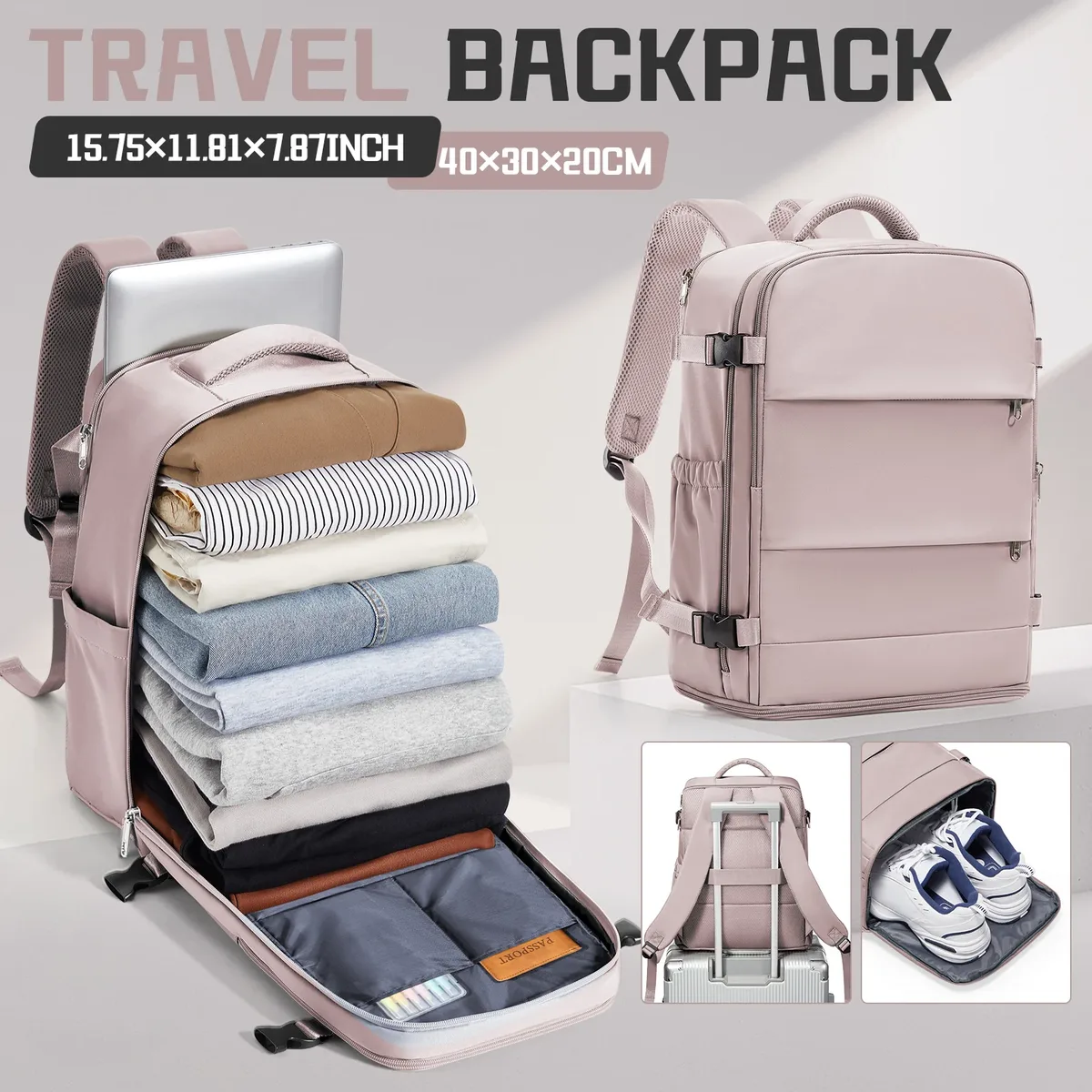 ryanair sac à dos 40x30x20, bagage à main approuvé par la compagnie aérienne cabine max 40x30x20 sac à dos de voyage pour femmes hommes, sac à dos pour ordinateur portable 14 pouces