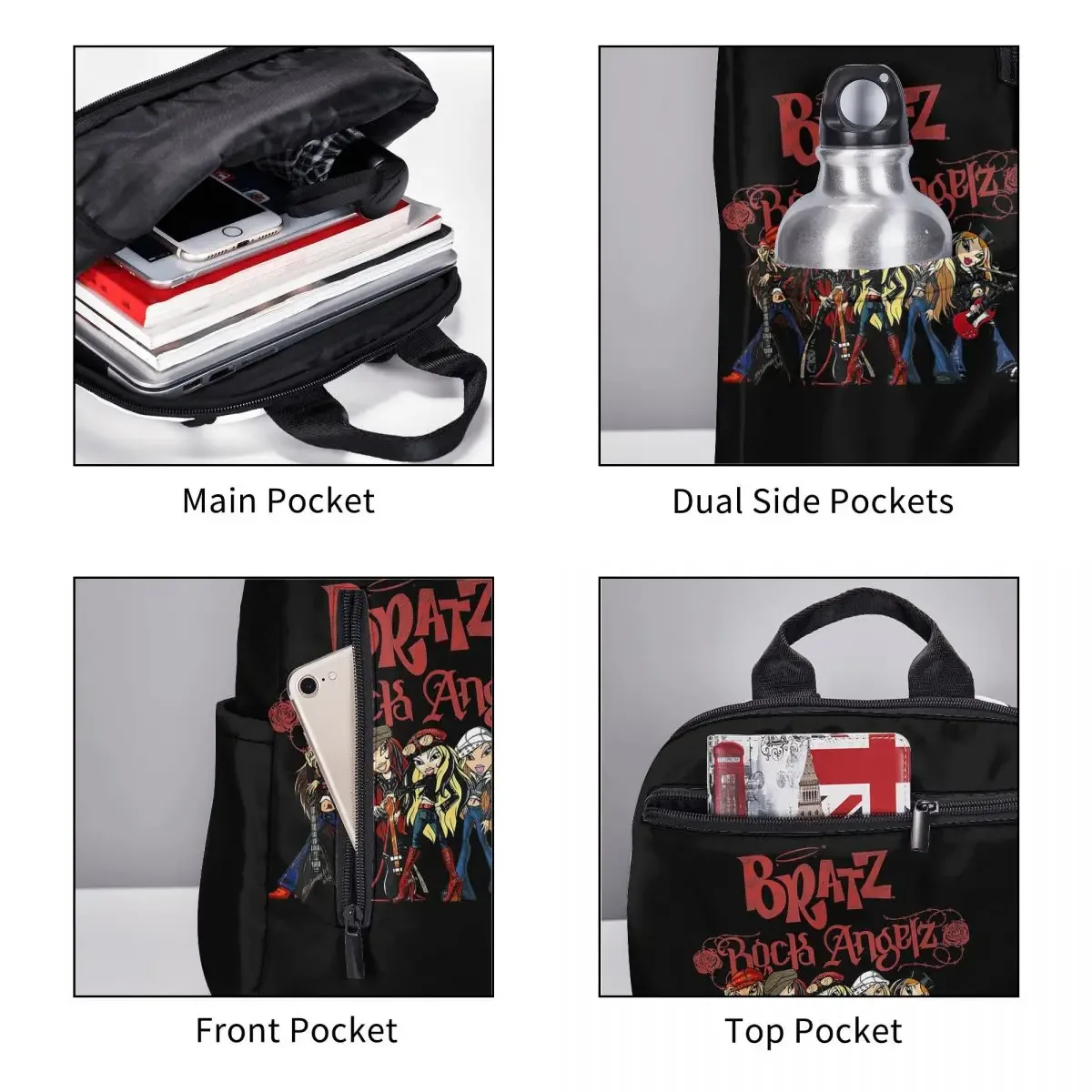 sac à dos bratz rock angelz group shot, sac à livres pour étudiants, sac d'école pour enfants, sacs à bandoulière pour ordinateur portable, garçons et filles