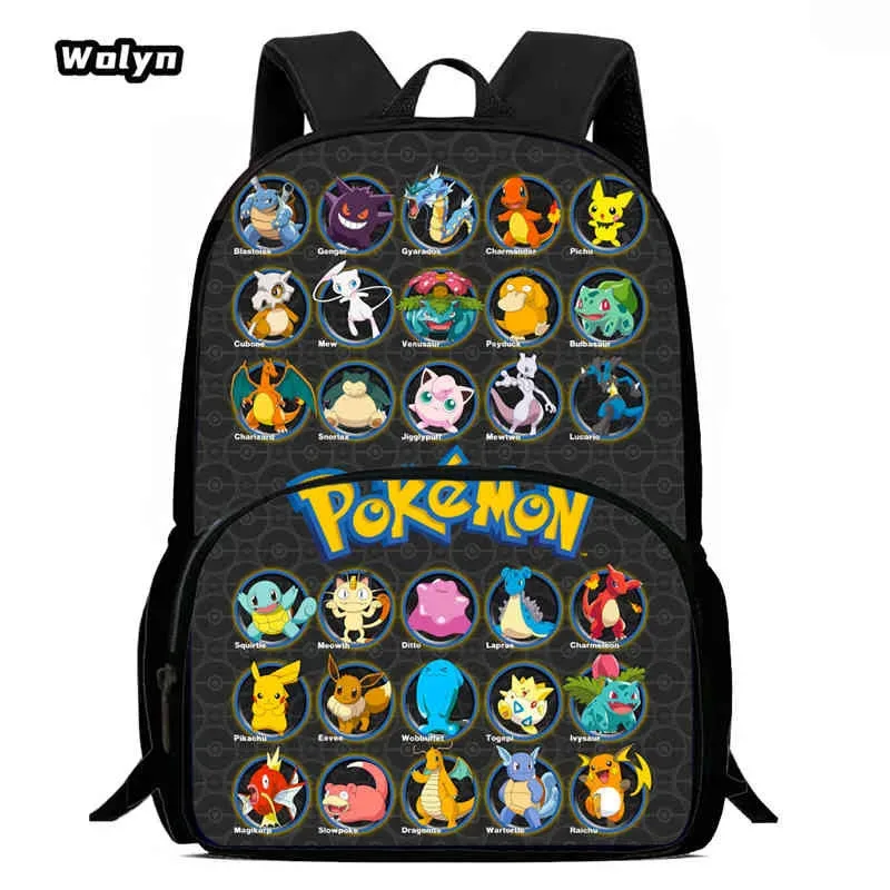 sac à dos scolaire pour enfants avec poche avant pour les 6-10 ans, sac d'école imprimé anime pokermom de grande capacité pour garçons et filles