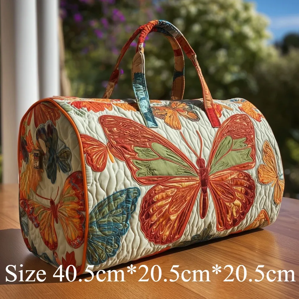 sac de voyage matelassé imprimé papillons et fleurs 3d, grande capacité, sac de voyage pour femme, bagage de week-end, sac de nuit