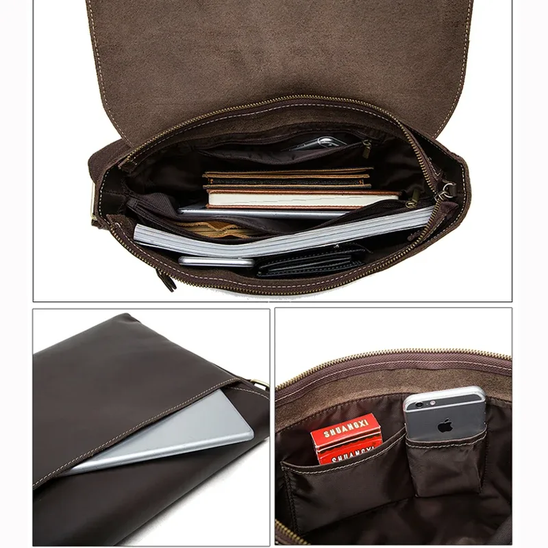 sacs pour ordinateur portable westal 13 pouces en cuir crazy horse, sacoches pour hommes, sacs de bureau pour hommes, sacs à bandoulière, sacs messagers