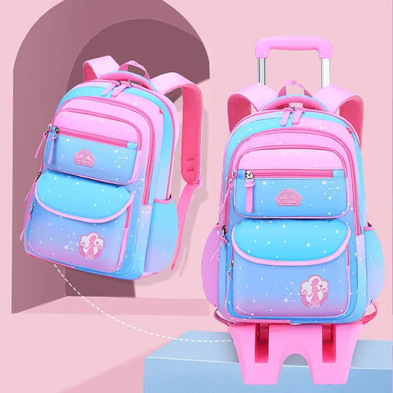 Sac à Dos d'École à Roulettes pour Fille, Cartable Étanche avec Roulettes pour Enfant