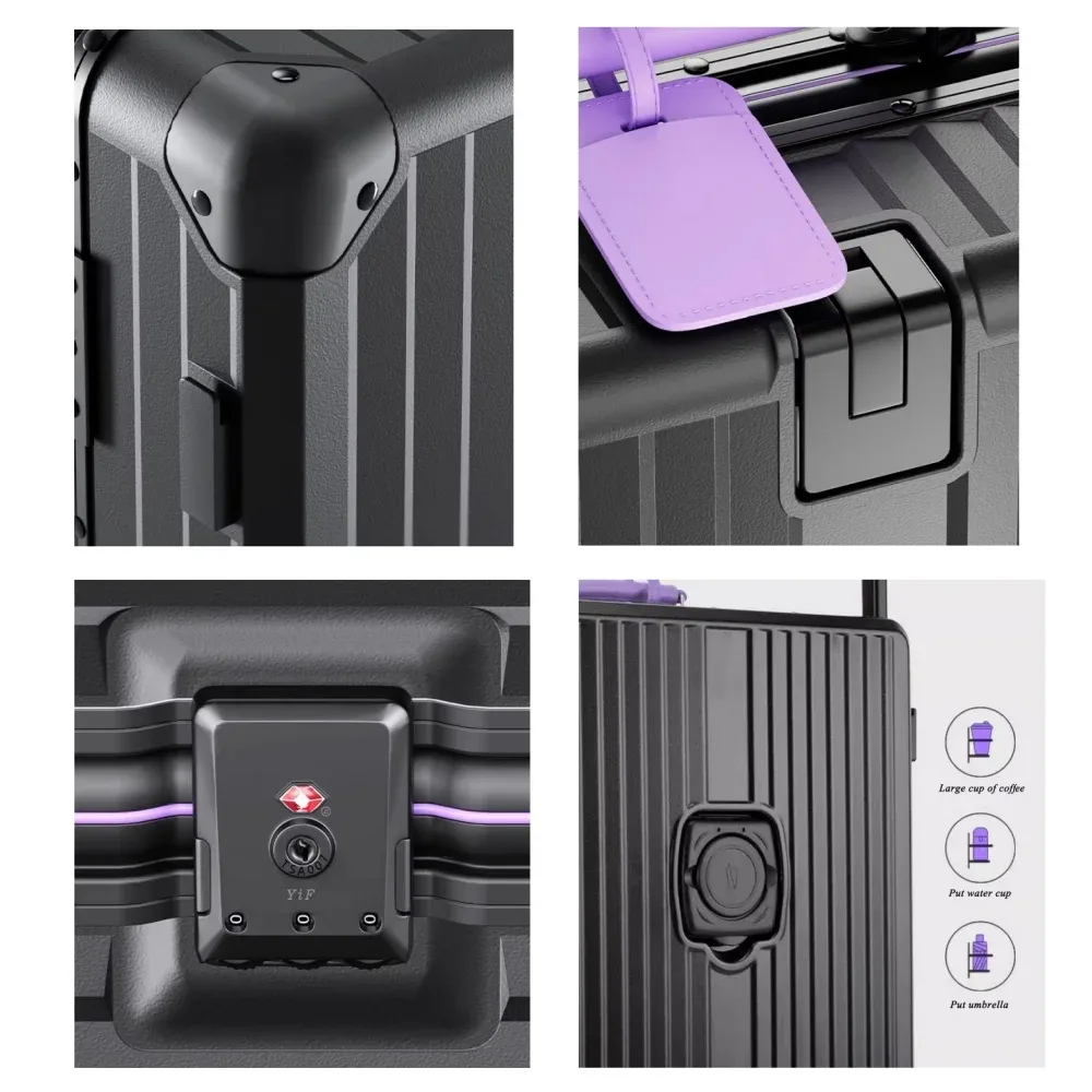 bunnyfly – valise de voyage à guidon large, avec roues silencieuses colorées, serrure tsa, bagages roulants, matériau pc de grande capacité