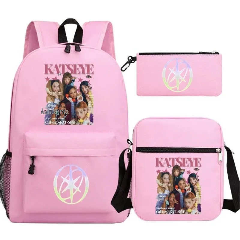 katseye chaud drôle impression sac à dos pour filles garçons étudiant pour adolescent enfants sac à dos cartable sac d'école décontracté 3 pièces/ensembles