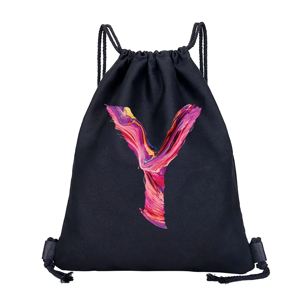 sac à dos avec cordon de serrage imprimé avec 26 initiales, sac de voyage léger et portable pour la plage, le sport, sac multifonctionnel pour articles divers