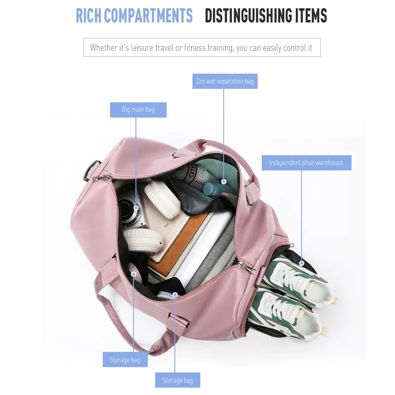 sac de sport en cuir pu avec logo, sac de sport de grande capacité, sac de fitness pour hommes, sac de yoga étanche pour femmes, nom imprimé