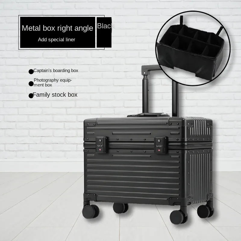 étui capitaine tout en alliage d'aluminium et de magnésium, valise de cabine pour appareil photo d'affaires, bagages en métal de 18 pouces, valises de voyage 20/22 pouces