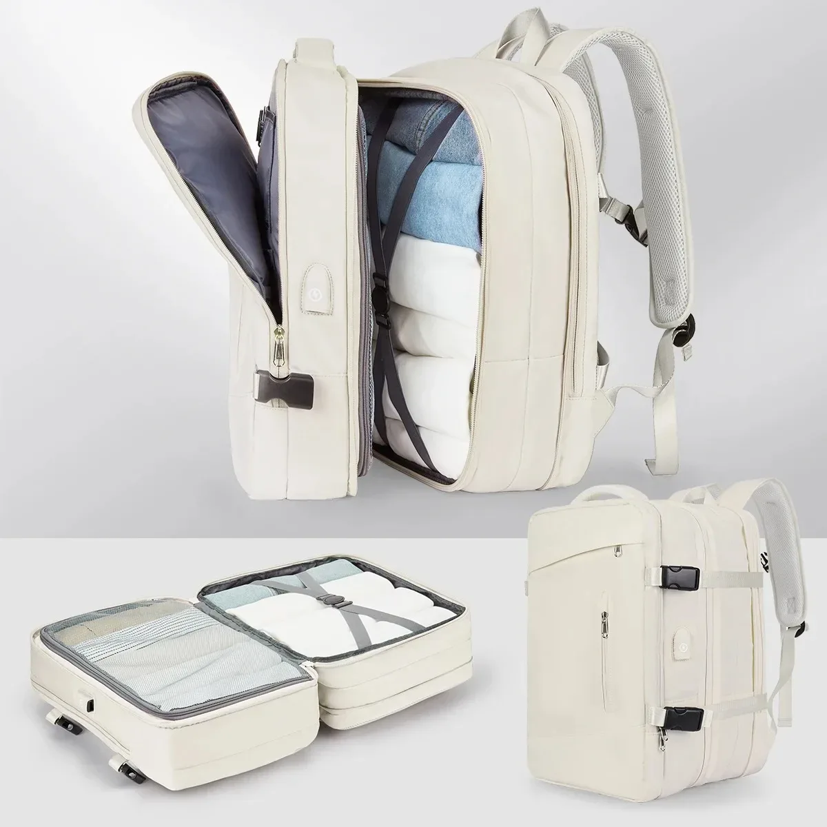 sac à dos de voyage imperméable de grande capacité avec compartiment à chaussures indépendant, rangement multi-compartiments et multi-couches, minimaliste a