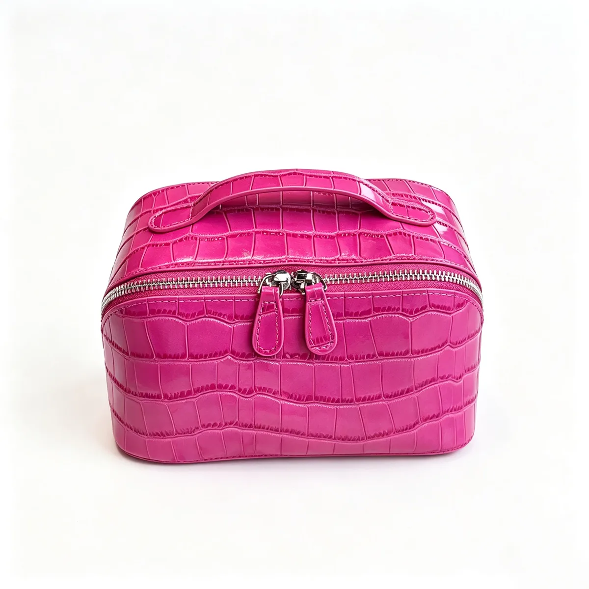 sac à cosmétiques en cuir de vachette à motif crocodile, rouge rose, luxe léger, en cuir véritable, pour femmes, portable, pour le voyage, trousse de toilette