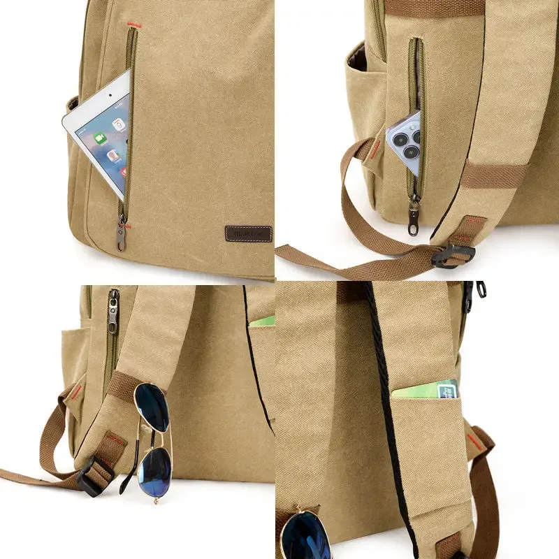 sac à dos en toile pour homme, simple et décontracté, unisexe, pour les voyages, sac d'école, grande capacité, sac à dos pour ordinateur portable