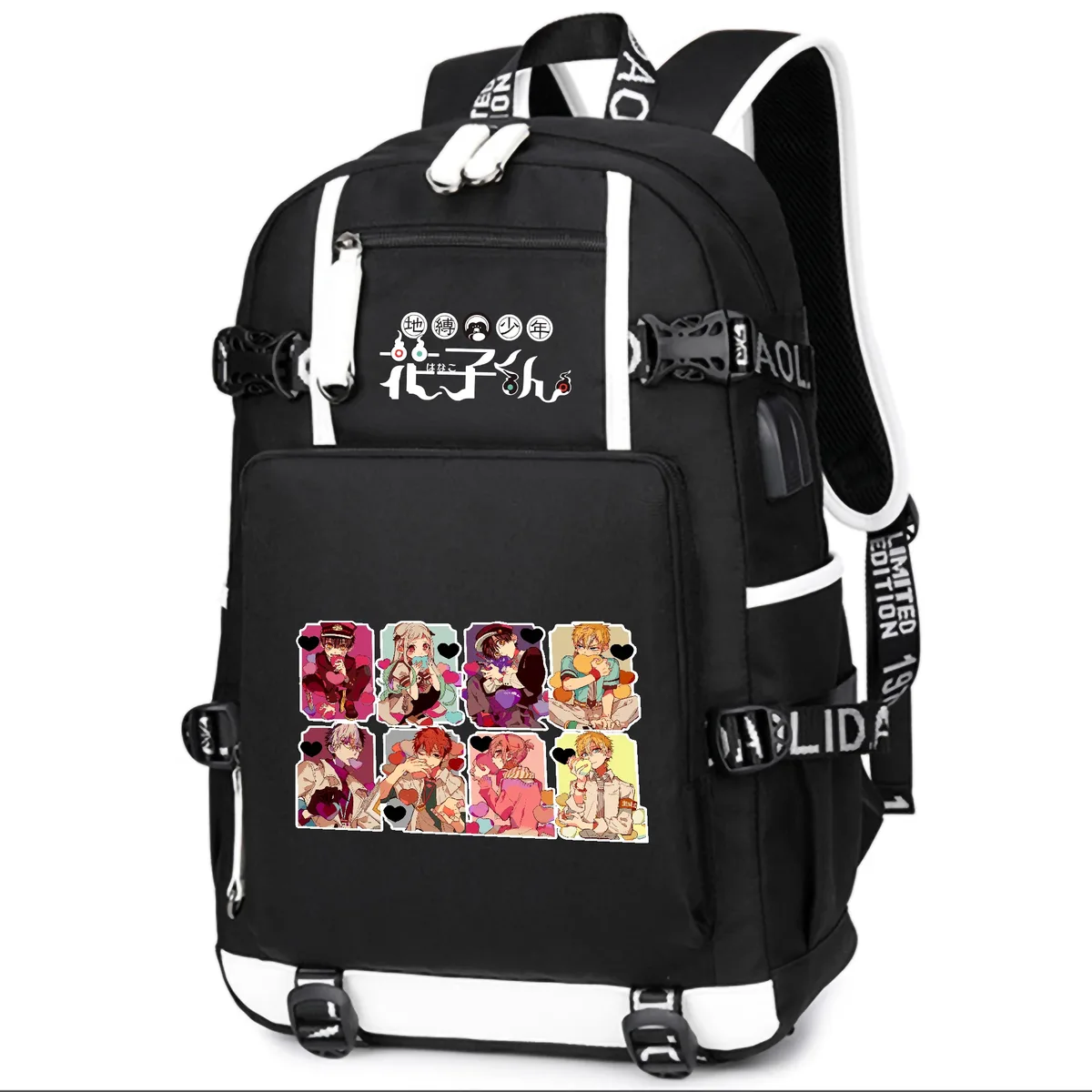 dessin animé toilette lié hanako-kun étudiants école sac à dos pour ordinateur portable oxford bookbag usb charge anime shouler sacs sac à dos décontracté