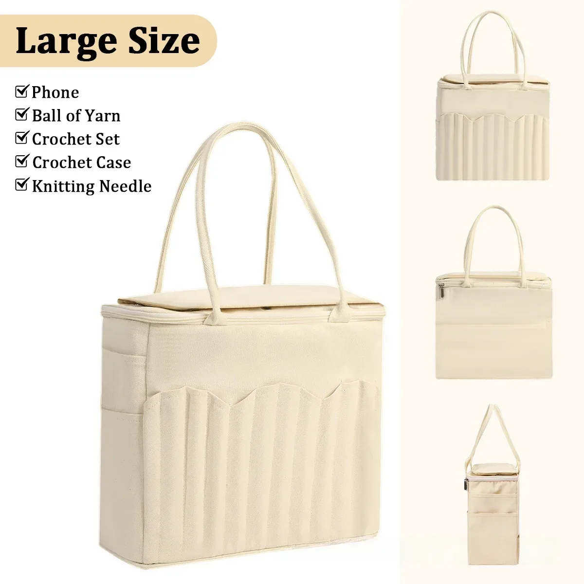 sac de rangement portable en toile pour outils de crochet, grande capacité, pour accessoires de crochet, organisateur moderne et polyvalent, indispensable pour les voyages