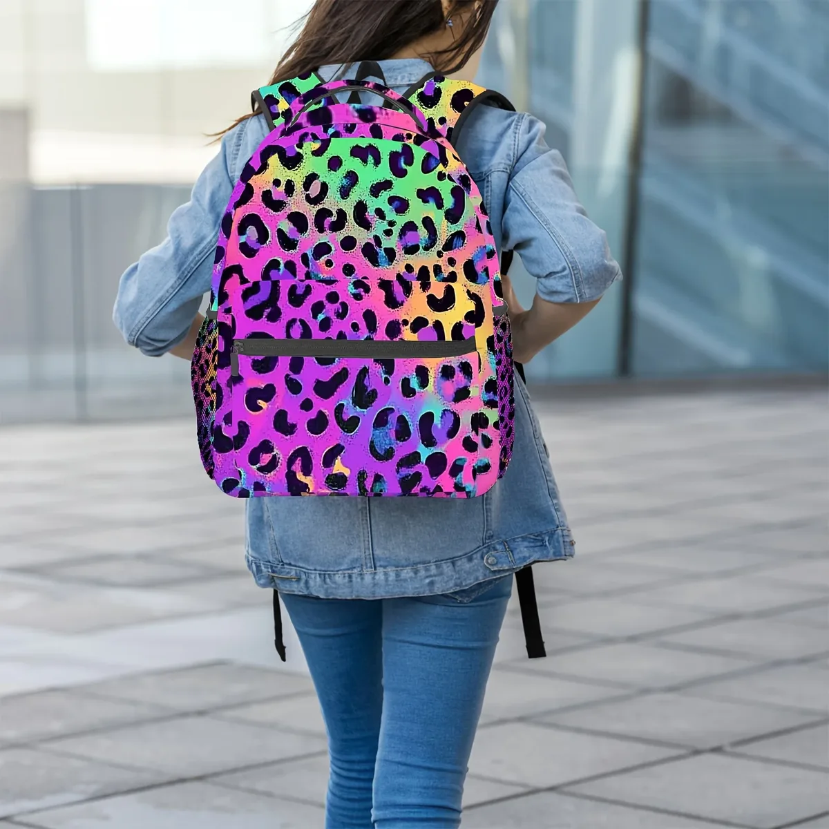 sac à dos imprimé léopard vibrant, léger et pliable, pour ordinateur portable, avec sangle réglable, 11.42x14.57 pouces, voyage durable, 1 pièce