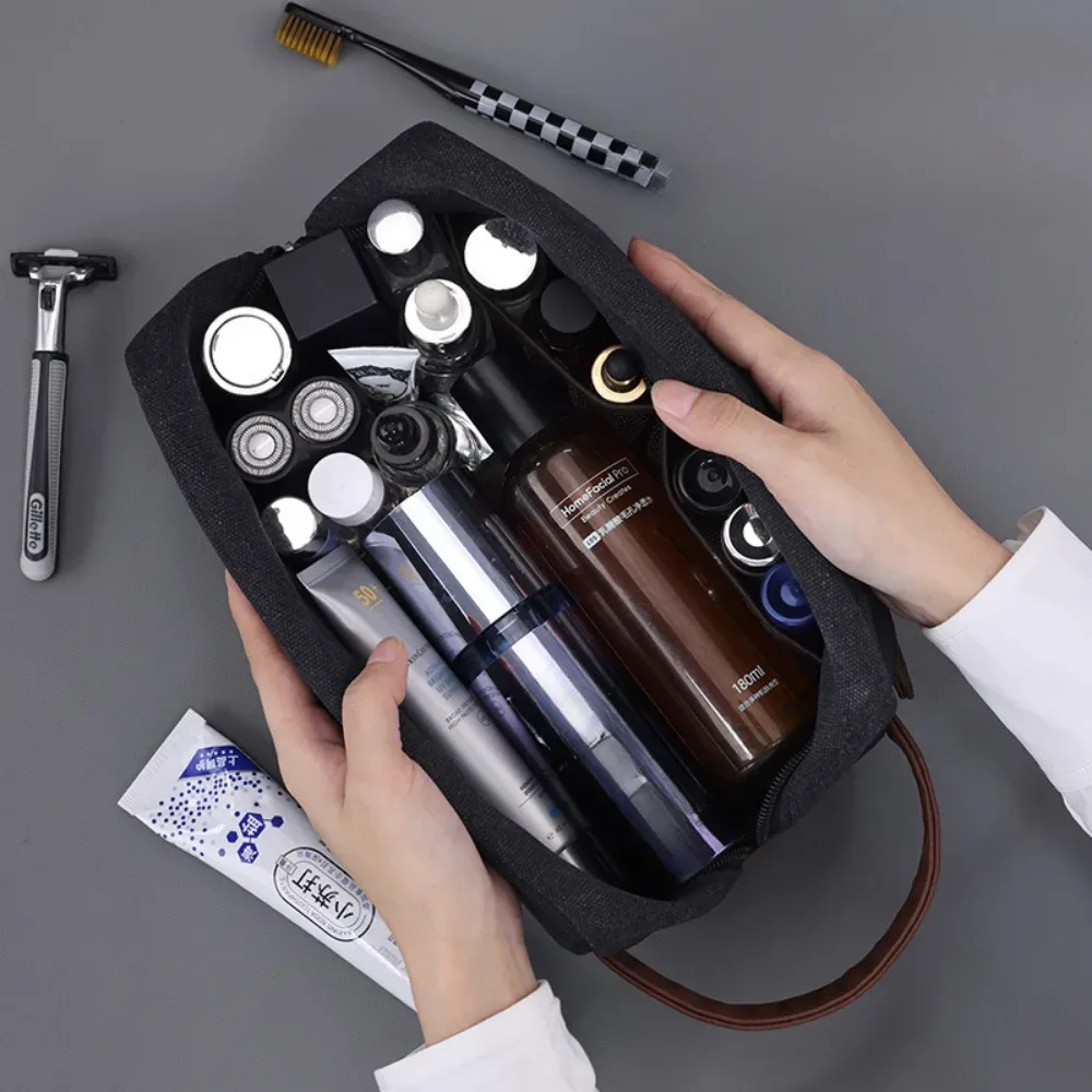 toile de cuir de grande capacité pour hommes et femmes, lavage, rasage, rangement de toilette, maquillage étanche, organisateur de voyage, sac à cosmétiques rétro 2025