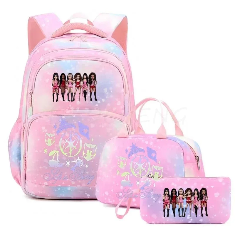 sac à dos katseye pour femmes, 3 pièces/ensemble, sac d'école pour étudiants, grande capacité, sac de voyage en plein air, sac d'école pour étudiants avec dessin animé
