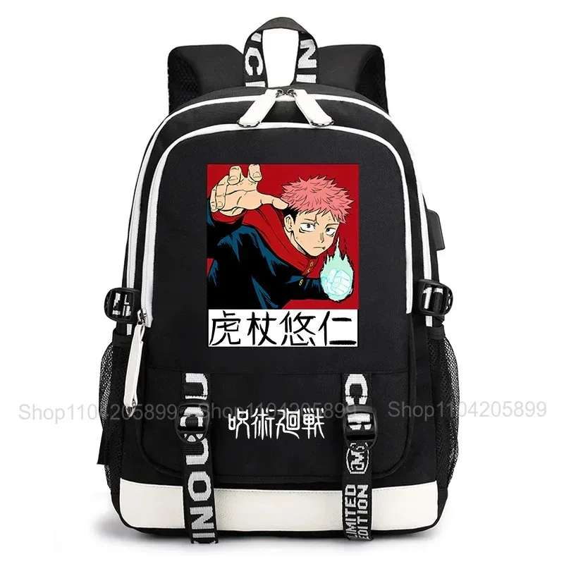 sac à dos jujutsu kaisen, anime satoru gojo itadori yuji, sac d'école pour étudiants, grande capacité, port de chargement usb, sac à dos de voyage