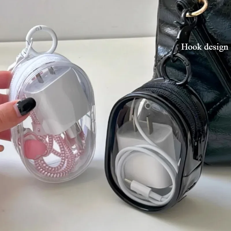sac de rangement portable mini transparent avec fermeture éclair - organisateur peu encombrant pour écouteurs et chargeurs, polyvalent avec boucle porte-clés pratique