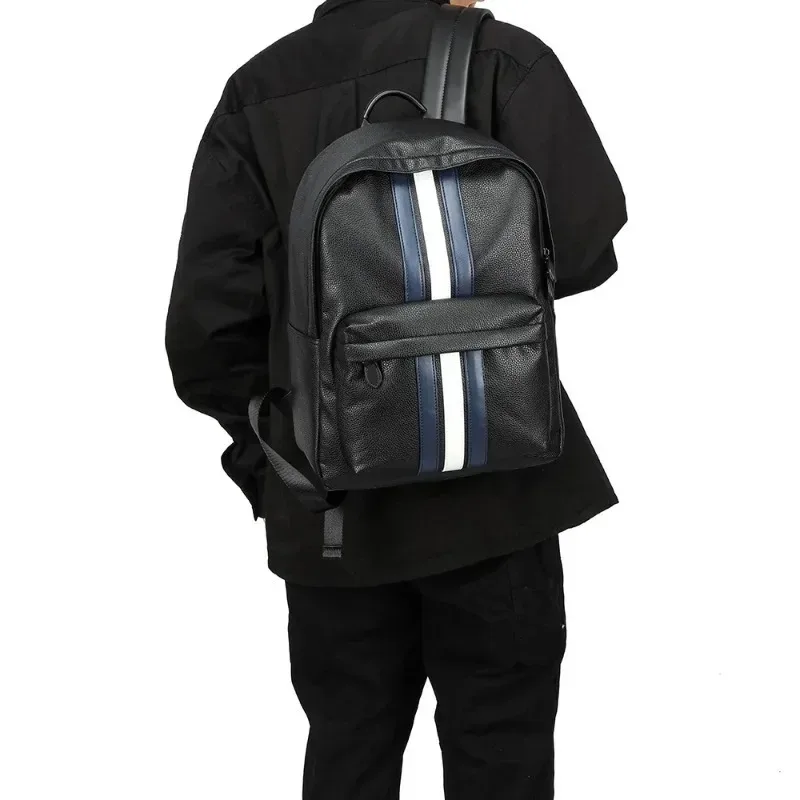 mode rayé sac à dos hommes de luxe en cuir pu hommes sac à dos affaires 14 pouces sacs à dos d'ordinateur port