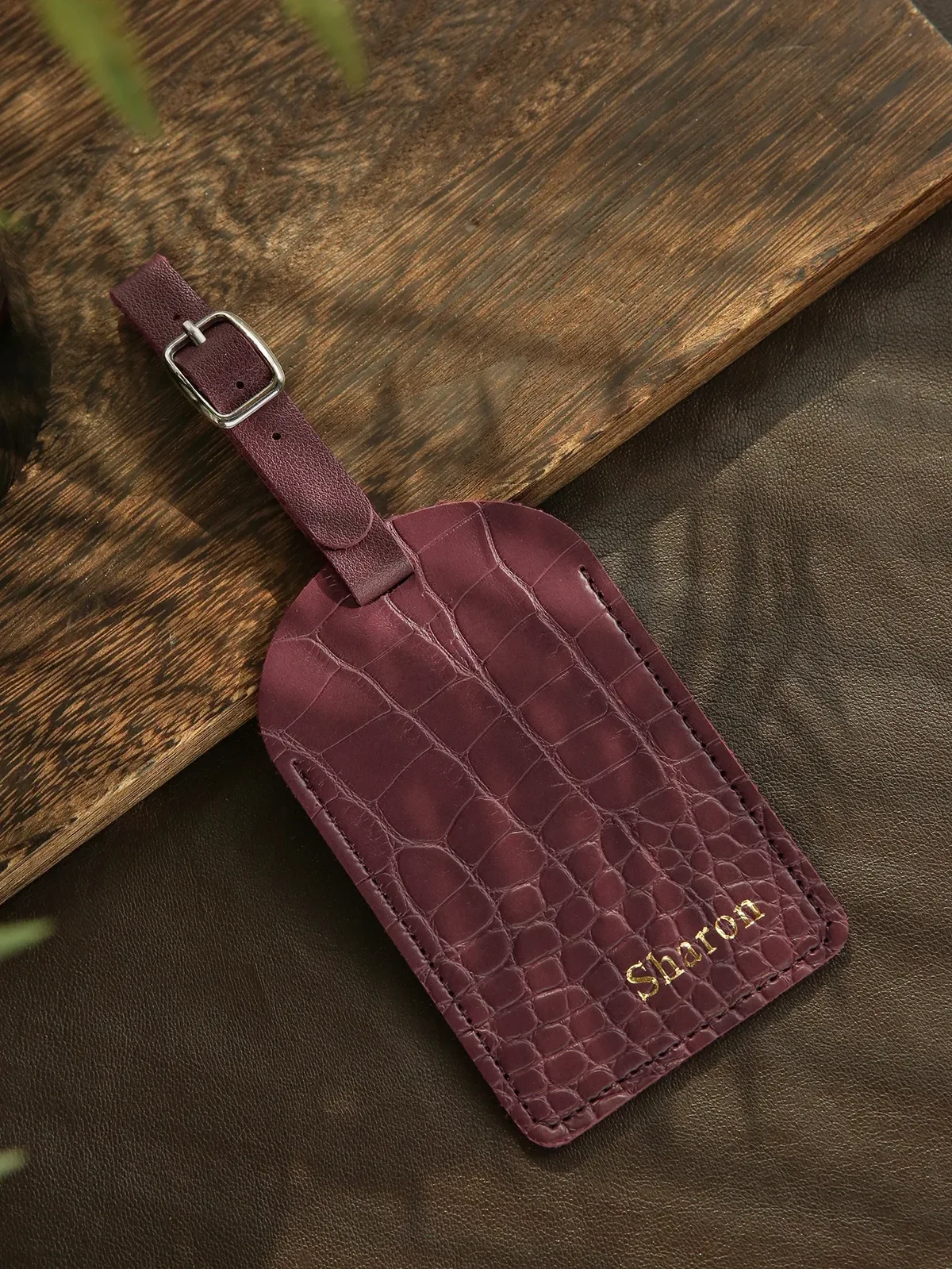 étiquette de bagage personnalisée avec nom en estampe à chaud pour valises, monogramme doré, étiquettes de bagage en simili cuir de crocodile avec carte de nom confidentielle