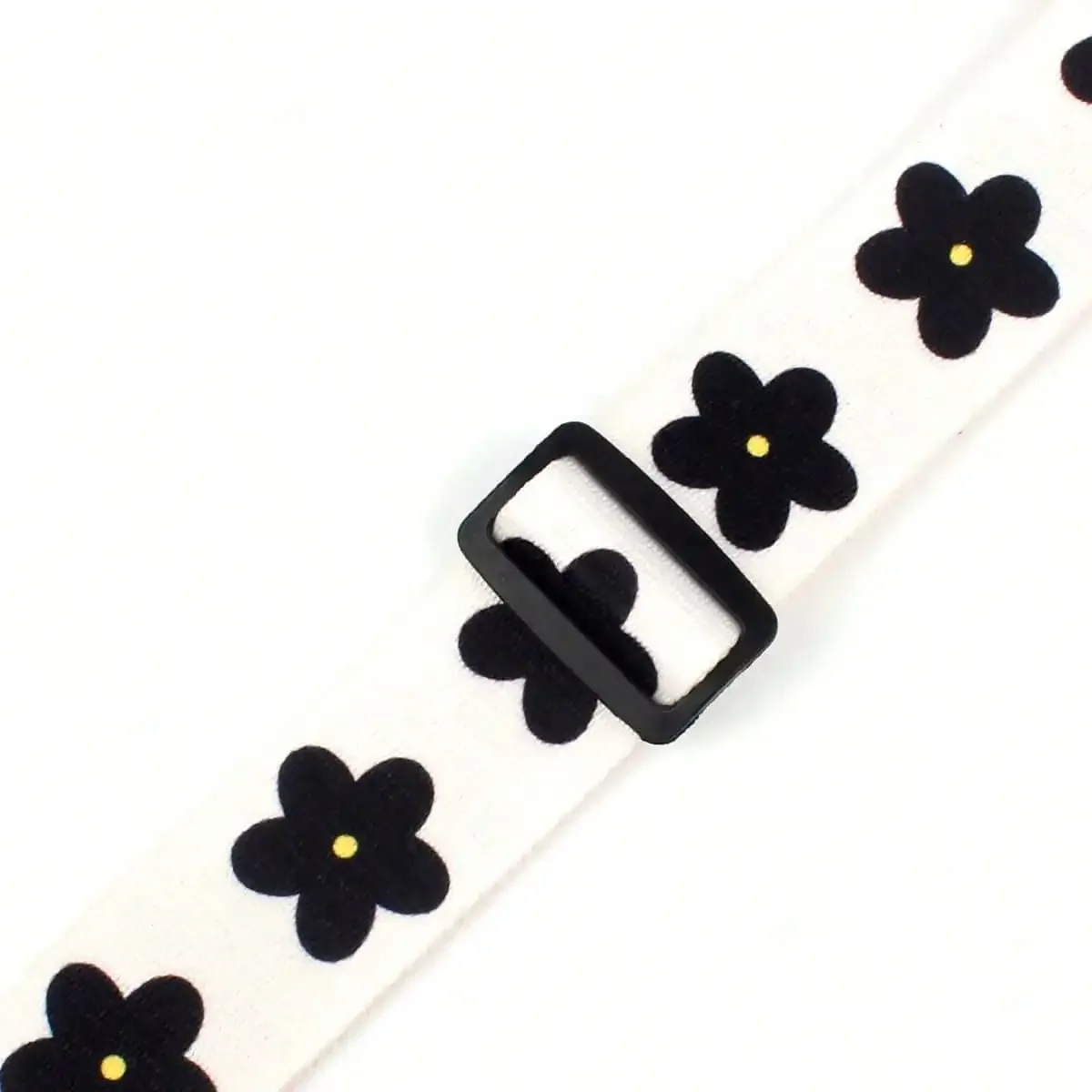 sangle de bagage réglable à imprimé floral, sangle de bagage en plastique pour voyage, fermeture à boucle, noir avec motif floral blanc