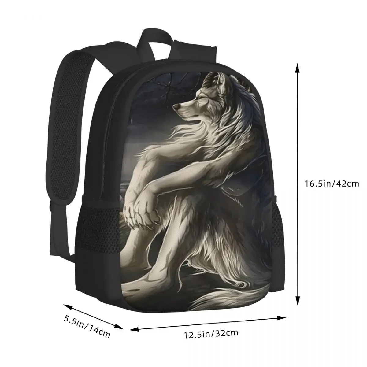 sac à dos emo white wolf sitting sad meme pour étudiants, sac d'école, sac de randonnée, sac de voyage, sac à dos de mode pour garçons et filles, sacs à bandoulière