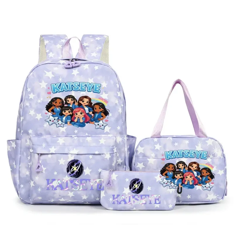 sac à dos scolaire pour étudiants avec imprimé amusant hot katseye, ensemble de sacs à dos, sac à déjeuner et trousse à crayons, sac à dos populaire pour enfants et adolescents, couleur bonbon