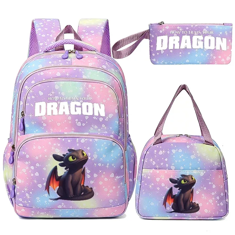 sacs à dos how to train your dragon, 3 pièces, pour femmes et hommes, trousse à crayons, pour adolescentes et garçons, grande capacité, sac à dos pour étudiants, mochilas