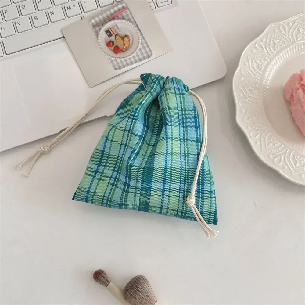 sacs à cordon imprimés en grille, sac à main pour femmes, porte-monnaie, pochette pour clés, rouge à lèvres, sac de rangement pour bijoux, sac anti-poussière, sacs à cordon