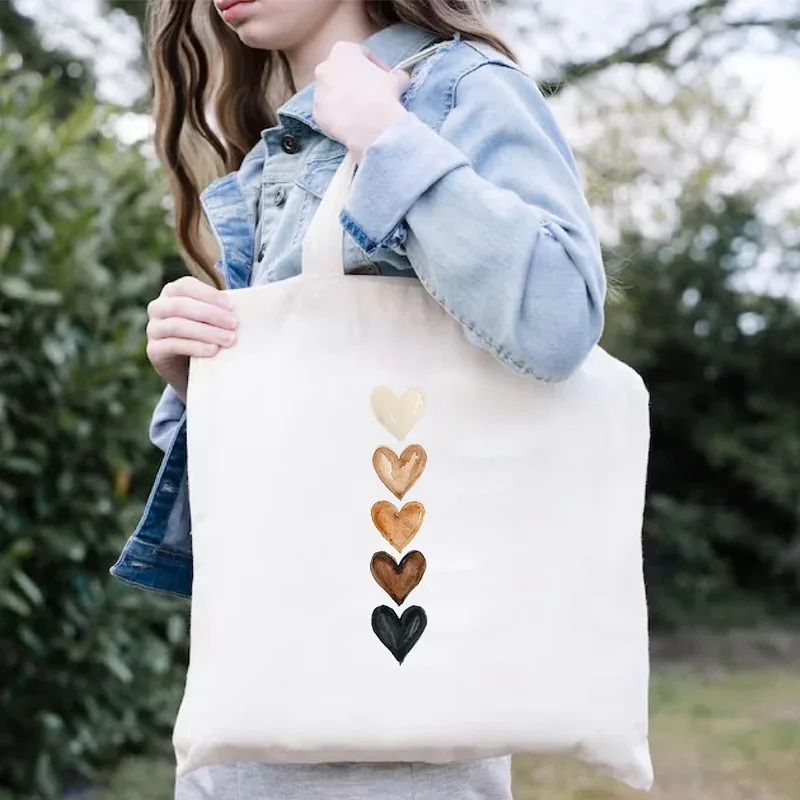sac de shopping pour femmes minimaliste aquarelle coeur imprimé graphique sacs à bandoulière étudiants filles fourre-tout décontractés femmes sacs à main hg01