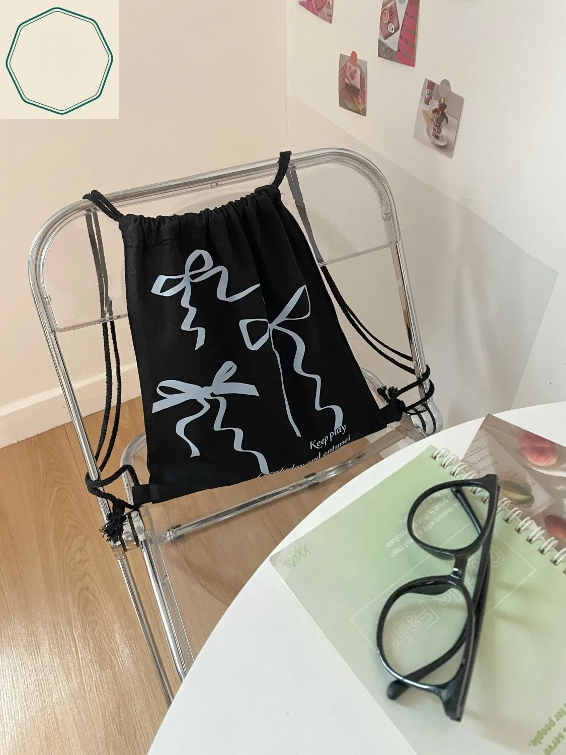 sac à dos rétro américain avec cordon de serrage pour filles et étudiants, sac à cordon portable de grande capacité