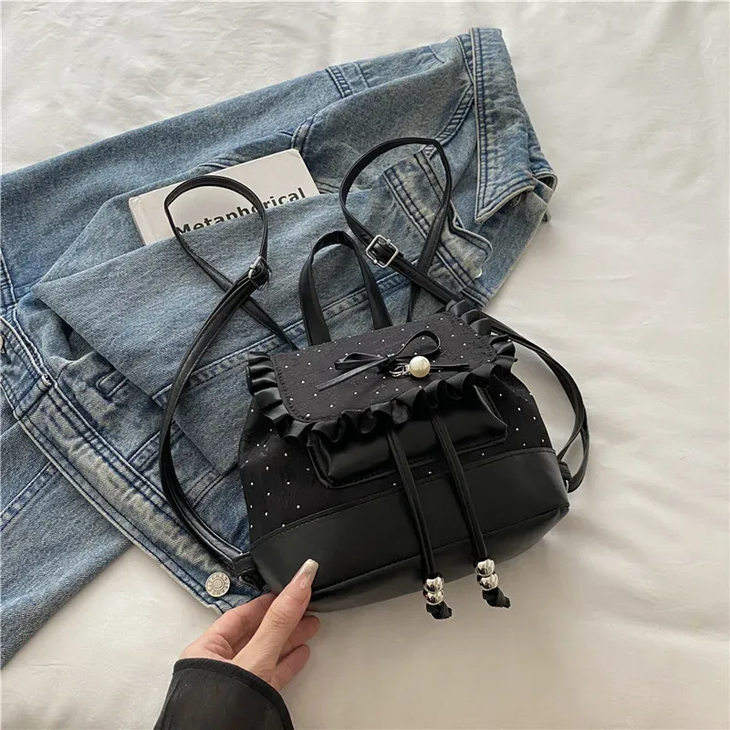 sac à dos mini léger à pois avec nœud papillon et dentelle, sac à livres mignon pour femme 2026