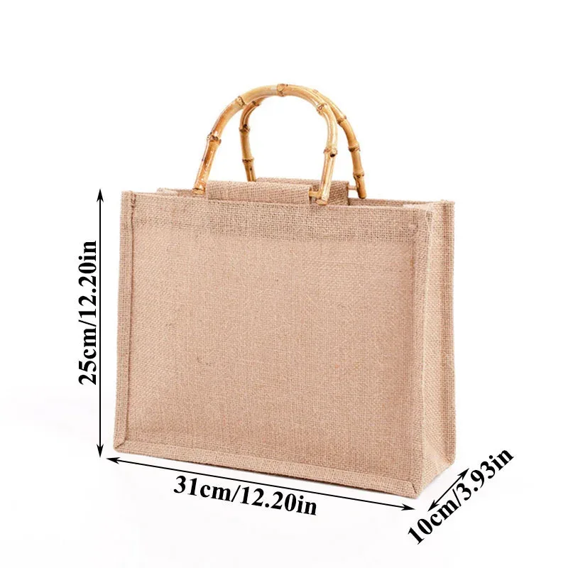sac fourre-tout en toile de jute imperméable vintage, sacs en bambou, sac à main beige décontracté de grande capacité, sacs de plage portables, sacs d'évaluation de voyage