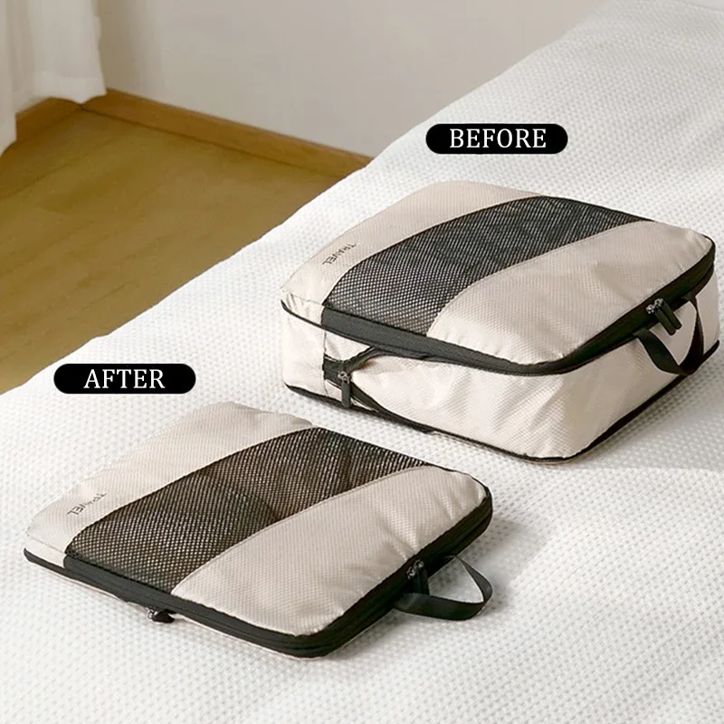 lot de 6 cubes de compression étanches pour bagages de voyage – organisateurs de valises, sacs de rangement compressibles