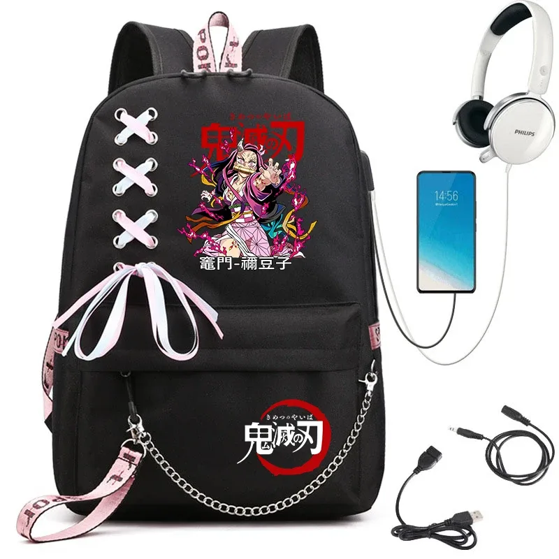 sac à dos imprimé demon slayer anime pour filles, sac à dos d'école décontracté, sac à dos de voyage léger pour adolescents