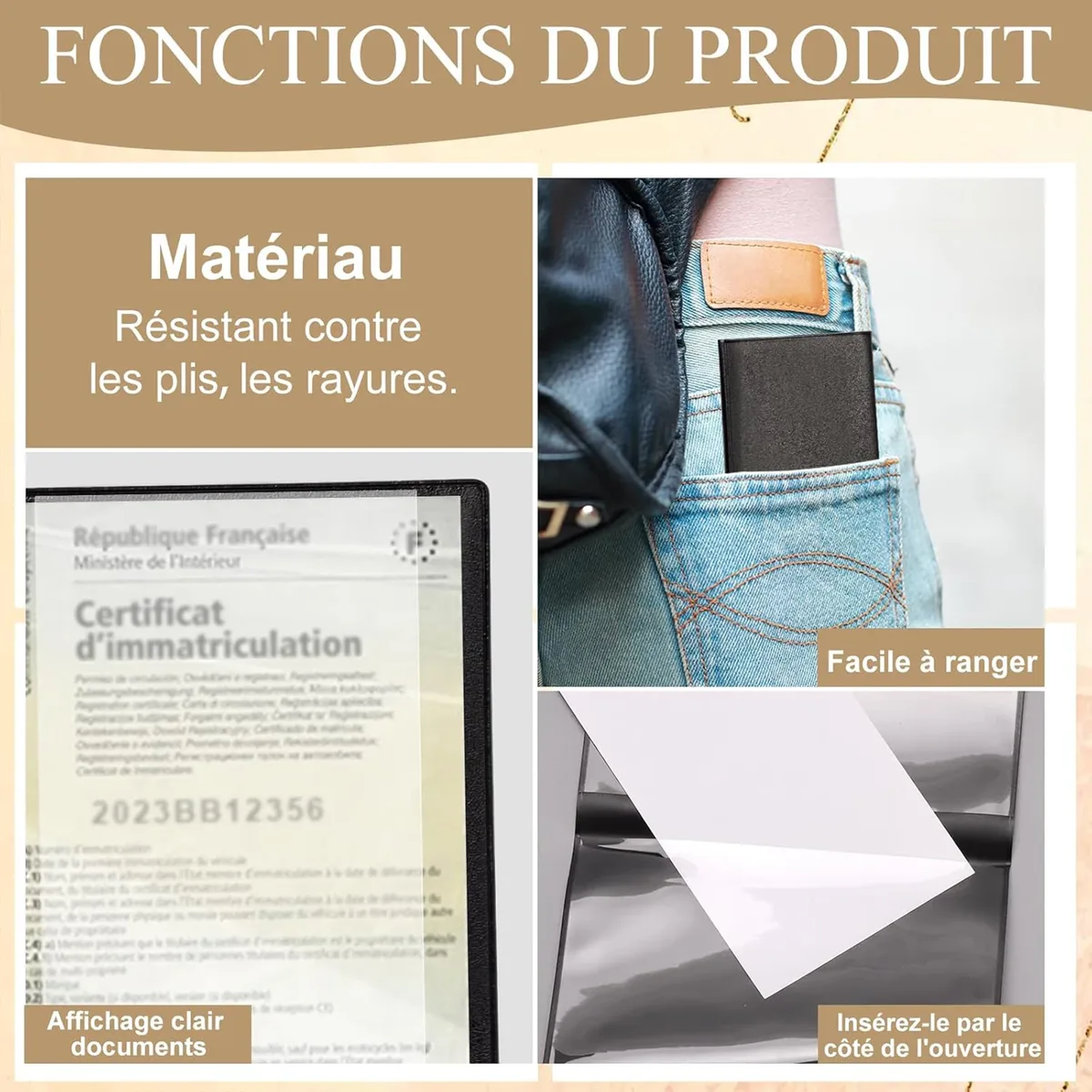 porte-documents de voiture pliable pour immatriculation et permis, pochette de rangement légère en pvc pour les urgences routières, lot de 1