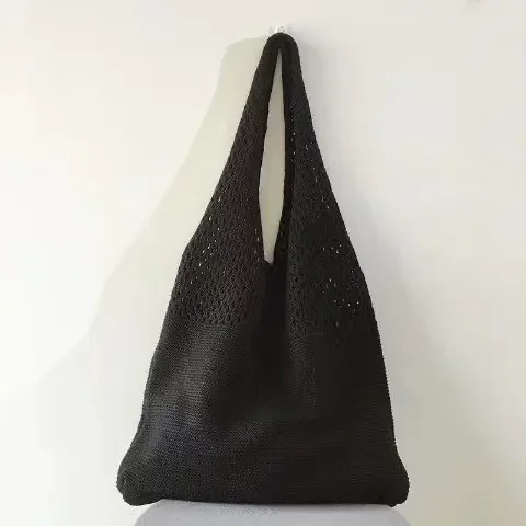 sac fourre-tout en laine tricoté de couleur unie, nom personnalisé, sac de shopping pour femmes, sac à main rétro ajouré, sacs à main doux brodés personnalisés
