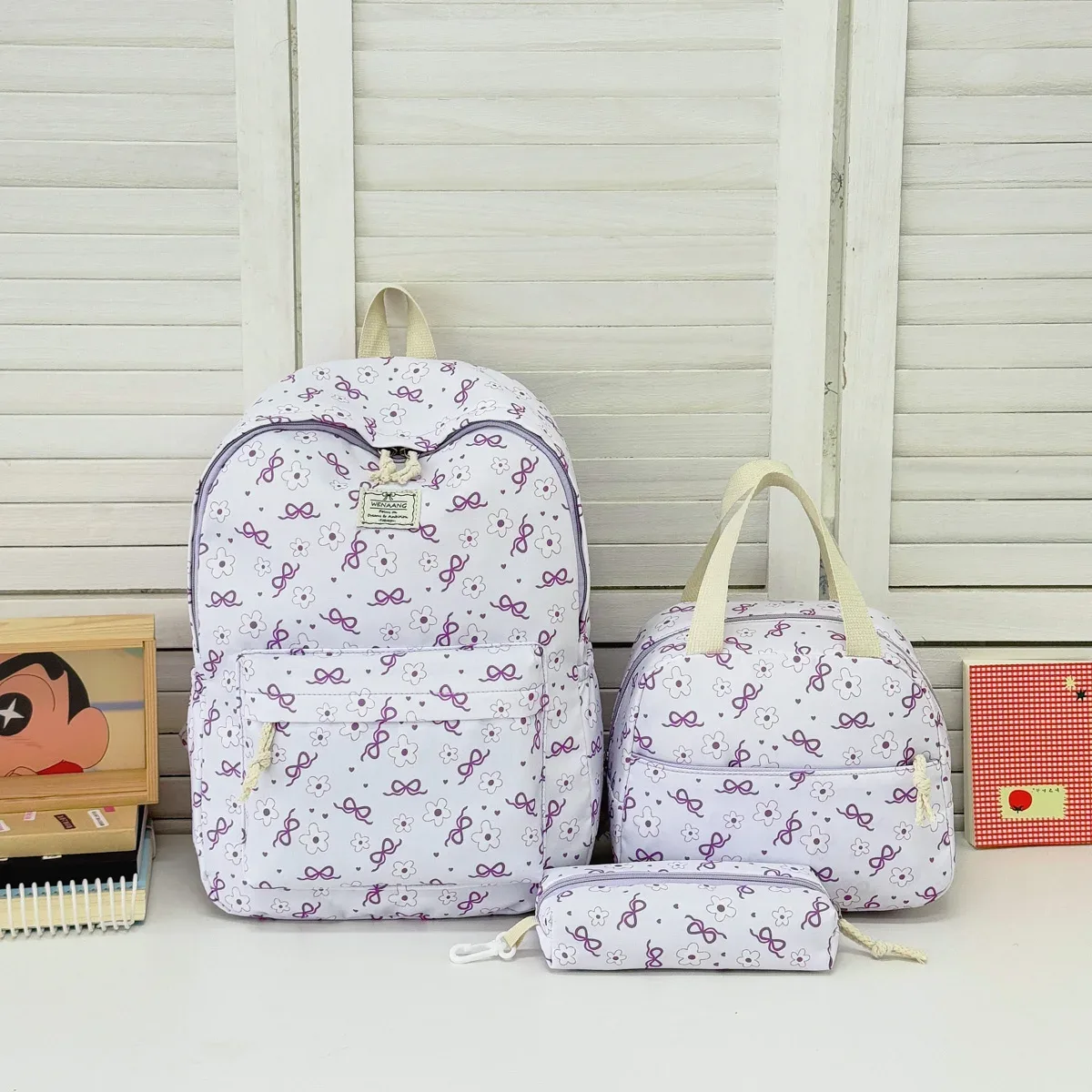ensemble de sacs à dos 3 pièces pour adolescentes, motif floral avec nœud adorable, ultra léger, grande capacité, polyvalent, pour l'école, le campus, les activités de plein air et l'usage quotidien