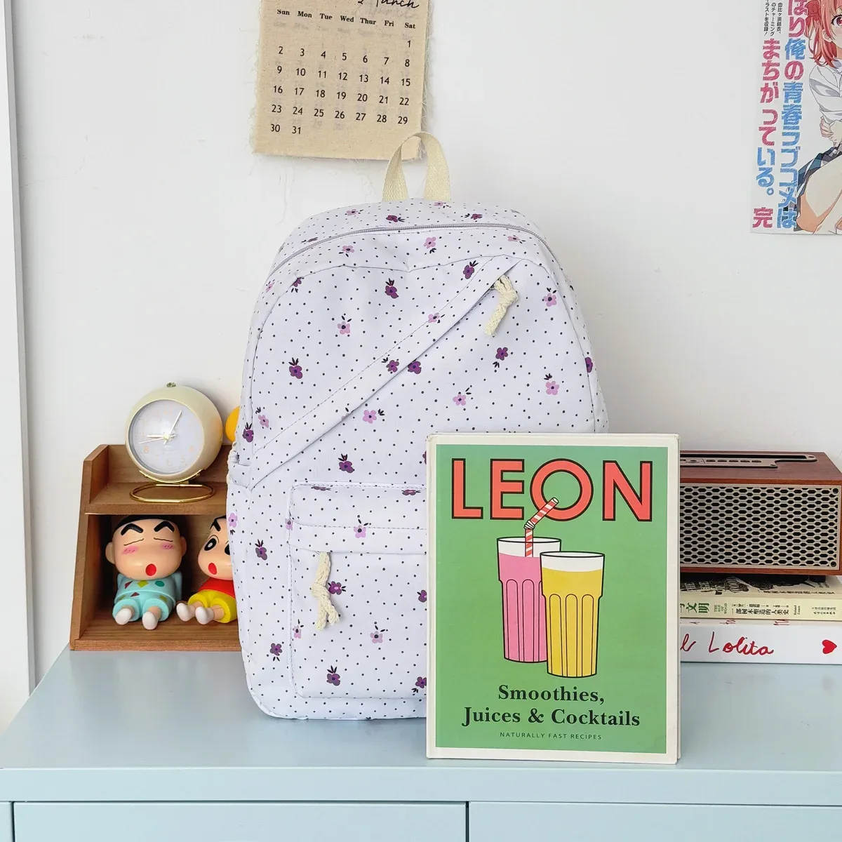 sac à dos pour fille à pois et fleurs, léger, grande capacité, multifonctionnel, pour étudiants, campus et extérieur