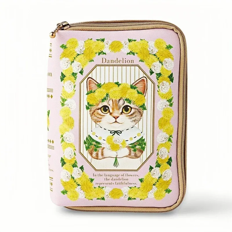 trousse de maquillage en forme de livre, motif chat et plante, sac de rangement créatif
