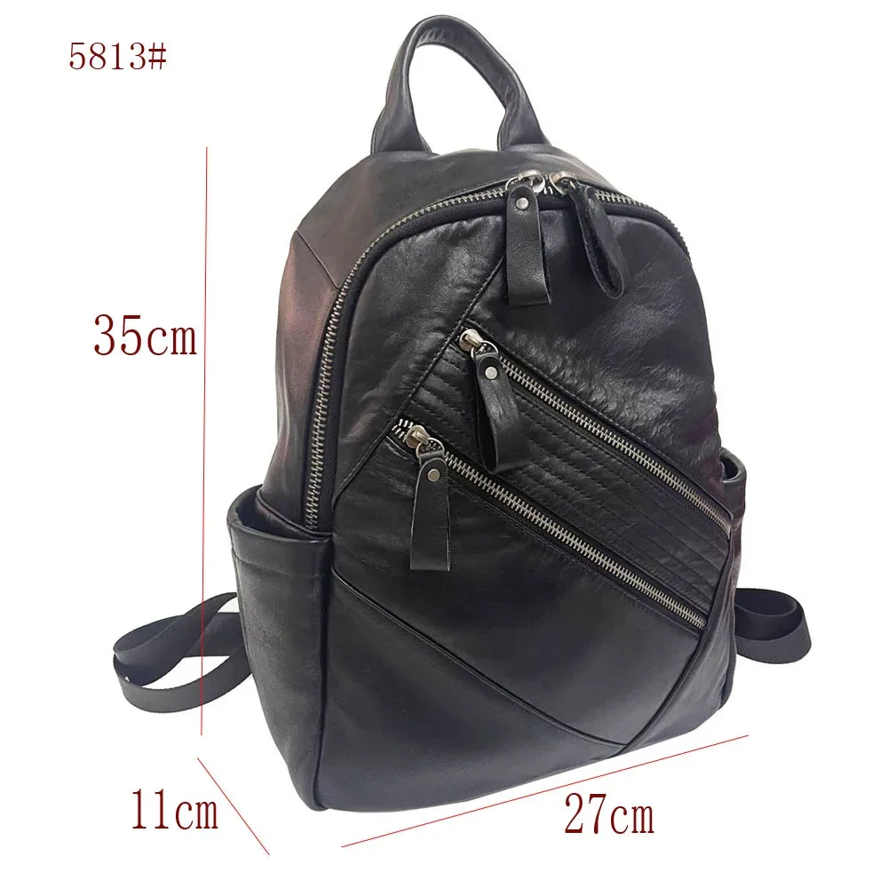 sac à dos en cuir de vache véritable noir pour femme, sac à dos décontracté pour femme, sac de voyage initié, sac à dos d'école antivol pour filles